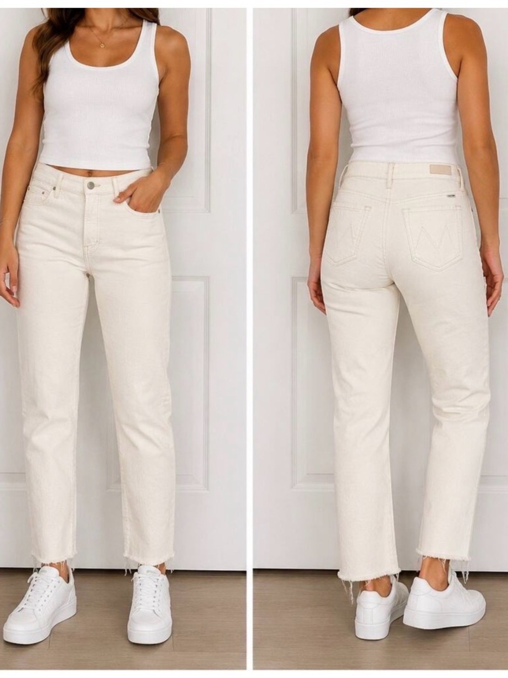 MOTHER The Rascal Ankle Snippet Jeans 27 Whippin The Cream White Frayed Hem